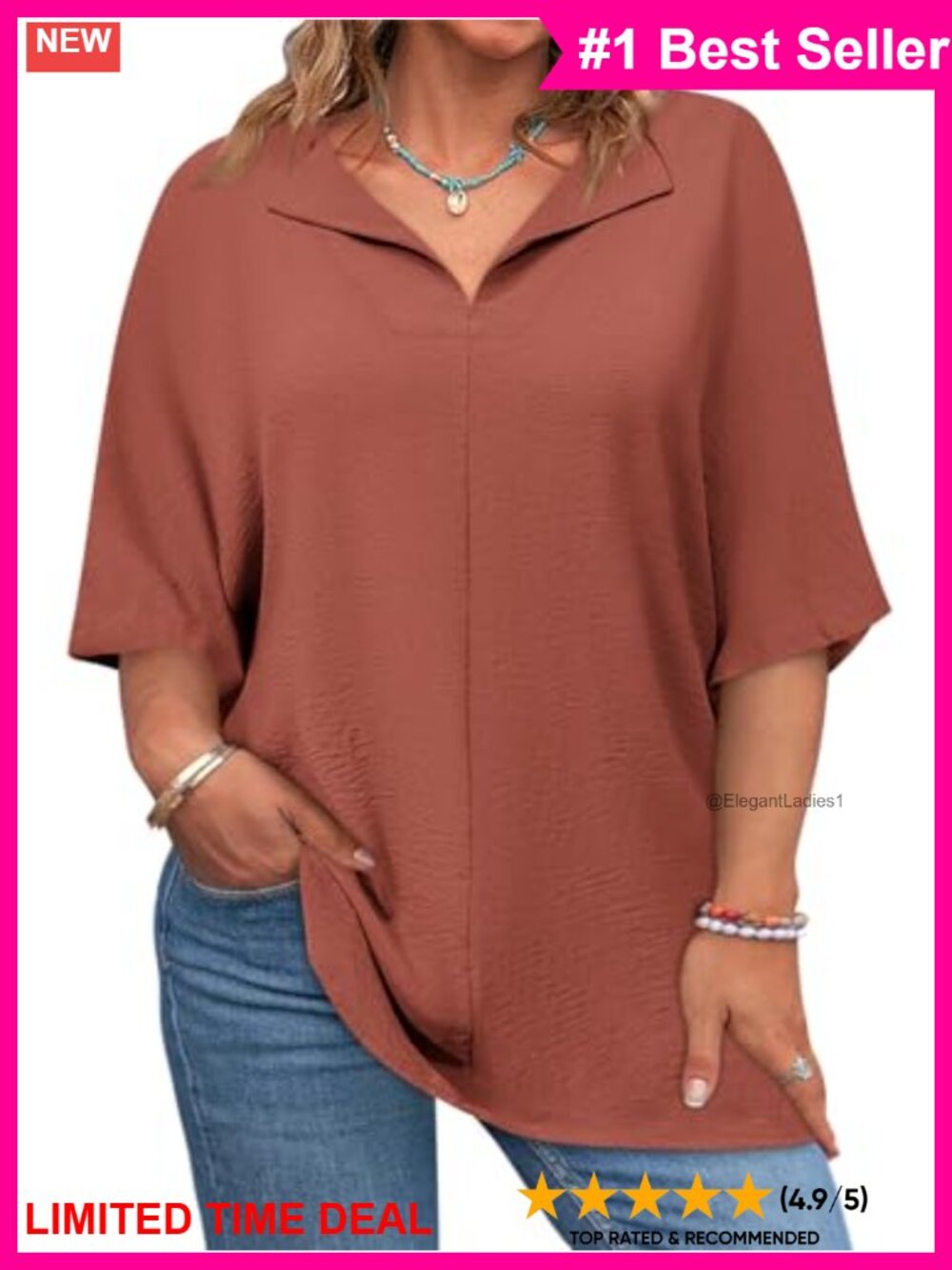 Plus Size V Neck Short Sleeve Loose Fit Casual Tunic Top
